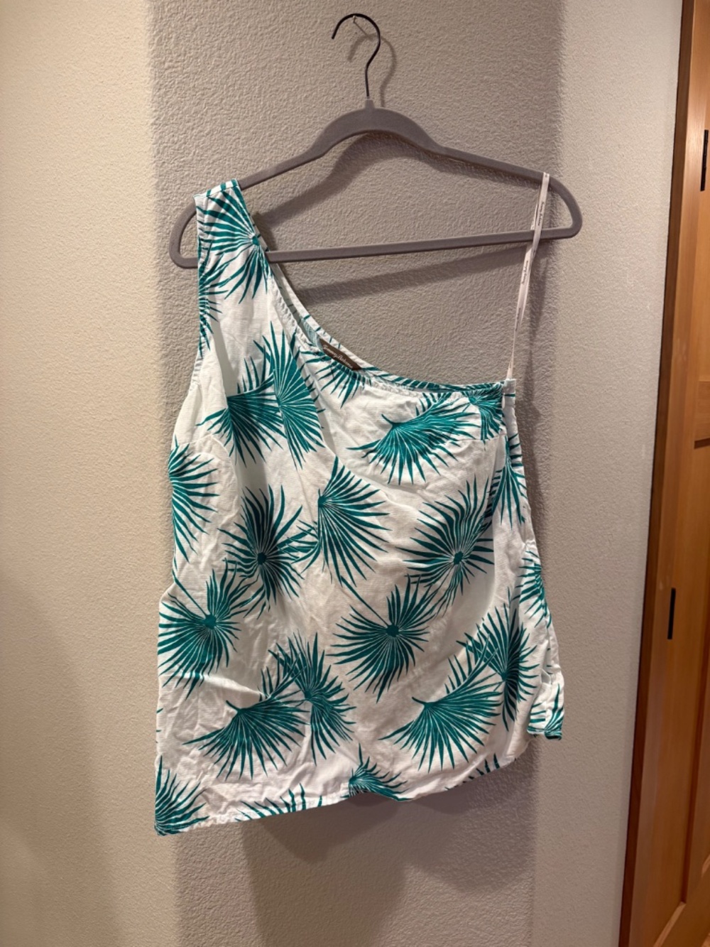 Tommy Bahama White/Green Palmyria One Shoulder Top Size 12